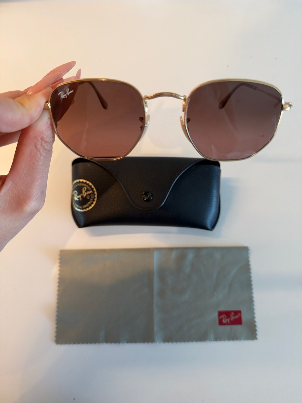 Ray-Ban Gold Frame Brown Lens Geometric Sunglasses - Picture 3 of 6